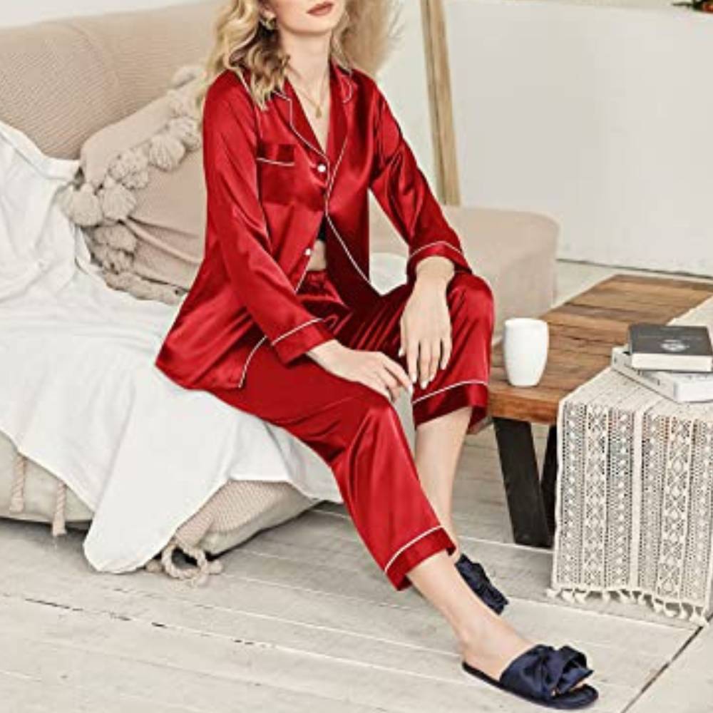 buy winter silk women pyjamas red