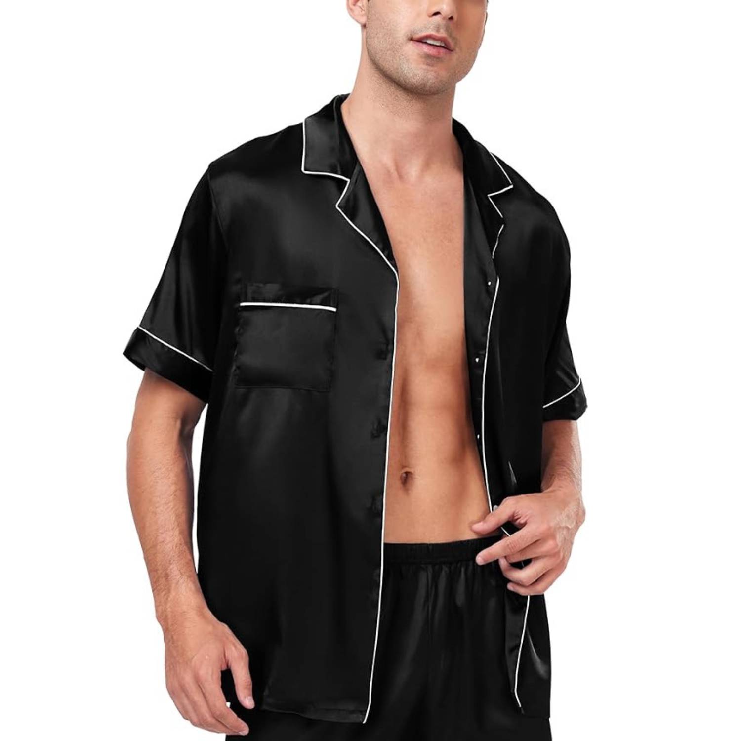 buy black silk pyjamas for men