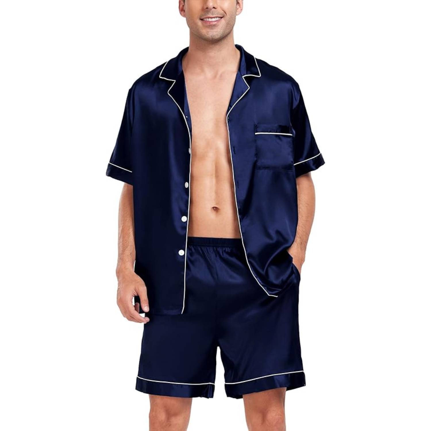 buy blue mens satin pyjamas set