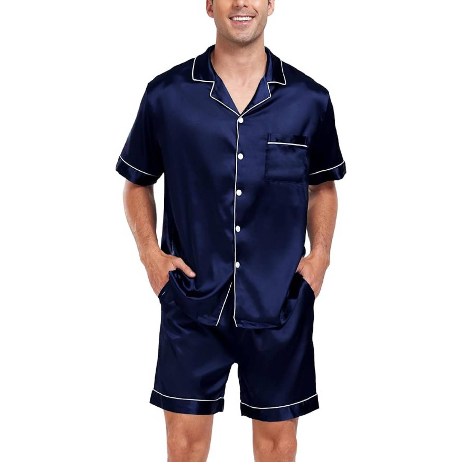 buy mens short sleeve silk pyjamas blue