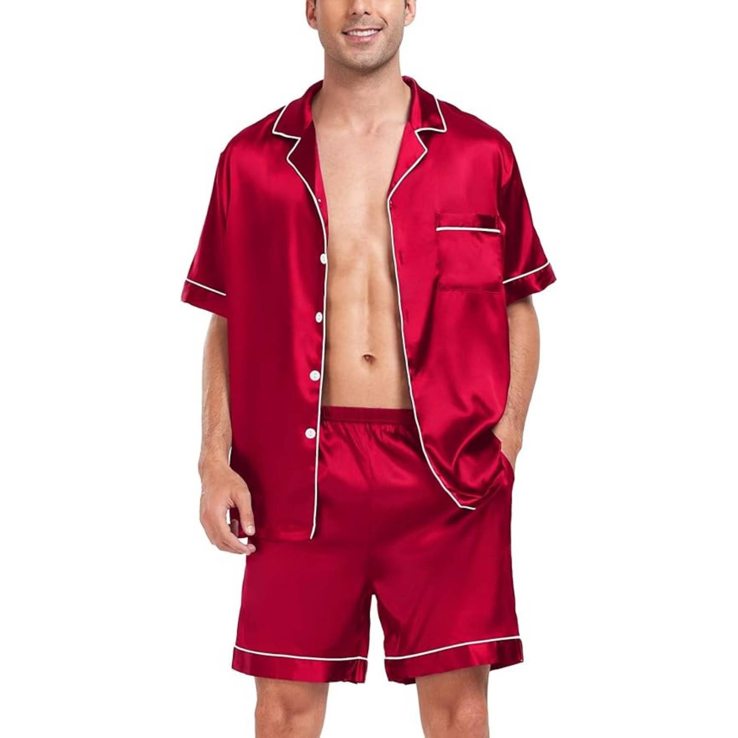 buy red mens satin pyjamas set