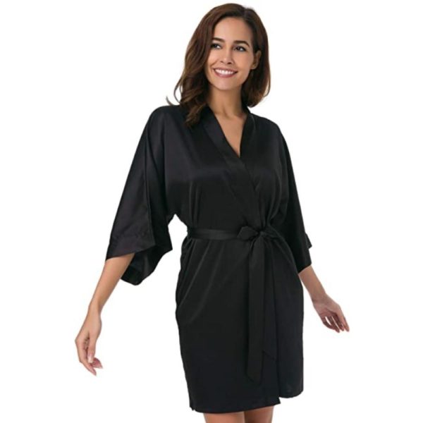 black satin silk dressing gown for women