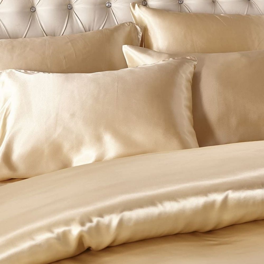 buy gold satin bed setting online
